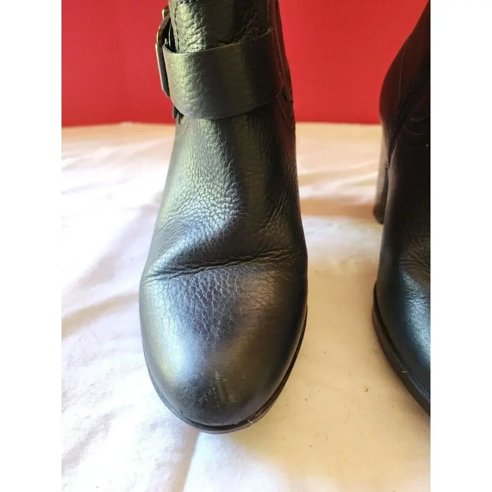 CLARKS Indigo Shoes Women's Size 8.5M Black Leather Boots Heels Booties #64503